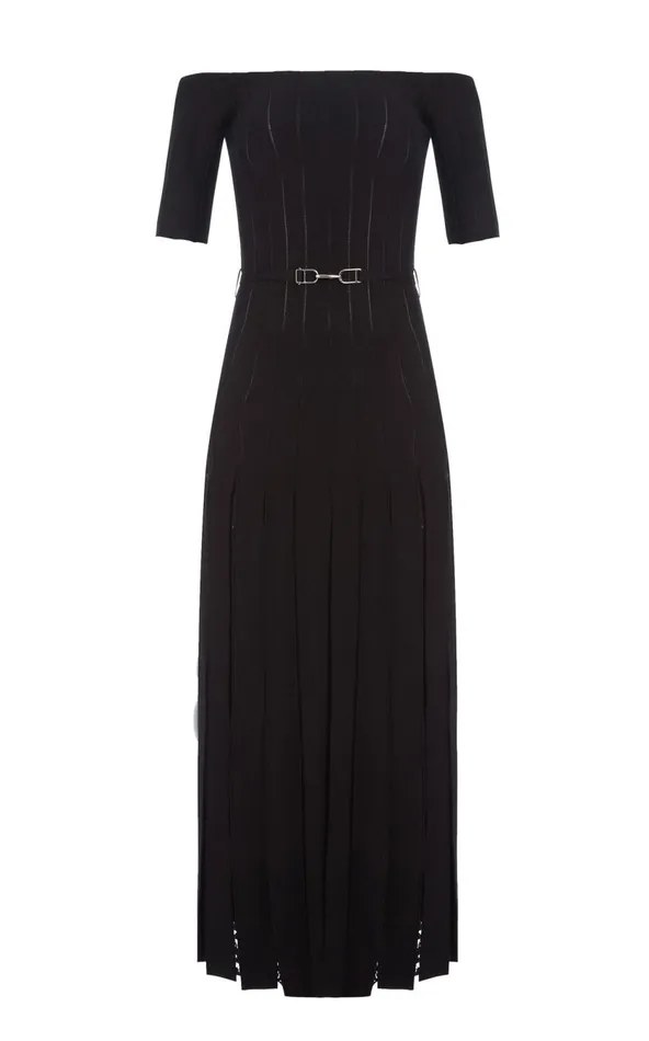 Women Knitwear Gabriela Hearst Kurt Knit Pleated Dress In Black Merino Wool