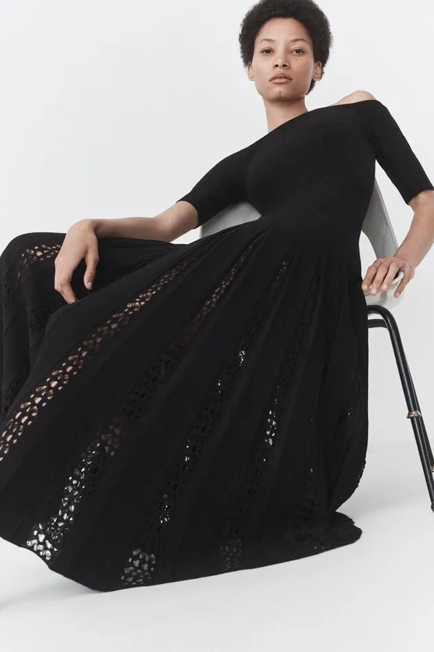 Women Knitwear Gabriela Hearst Kurt Knit Pleated Dress In Black Merino Wool