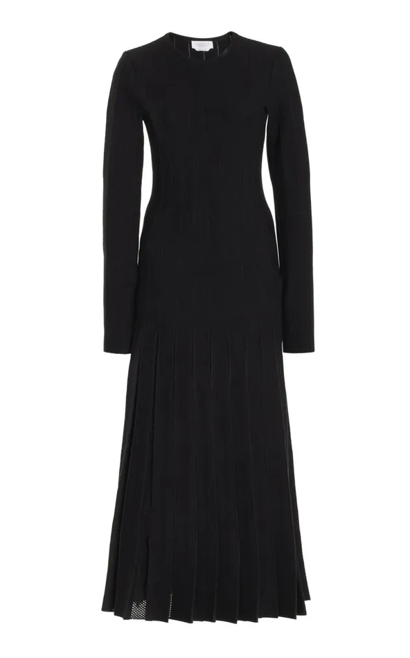 Women Knitwear Gabriela Hearst Walsh Knit Pleated Dress In Black Wool