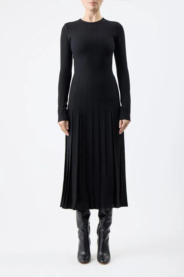 Women Knitwear Gabriela Hearst Walsh Knit Pleated Dress In Black Wool