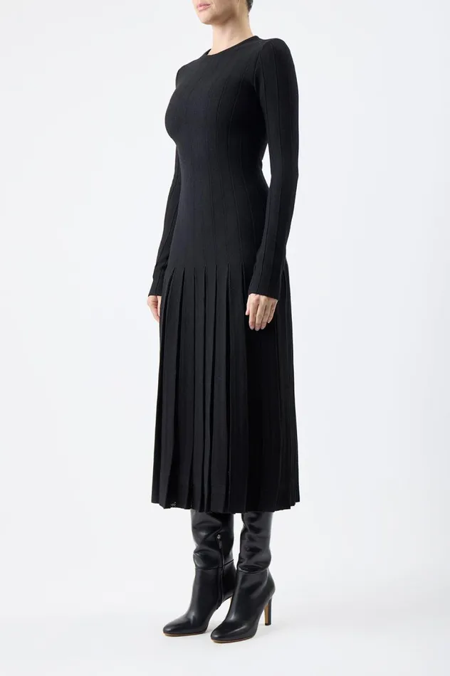 Women Knitwear Gabriela Hearst Walsh Knit Pleated Dress In Black Wool