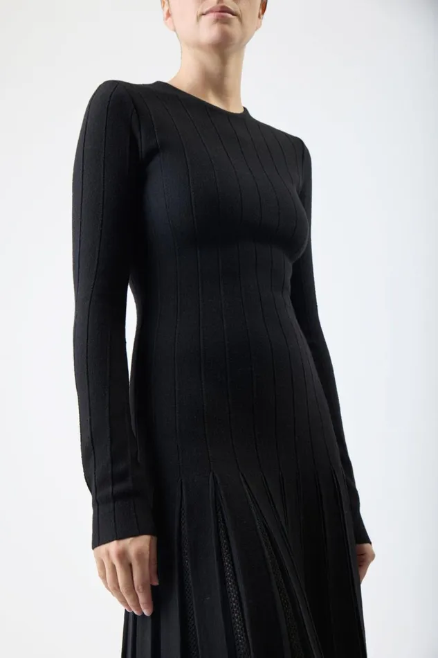 Women Knitwear Gabriela Hearst Walsh Knit Pleated Dress In Black Wool