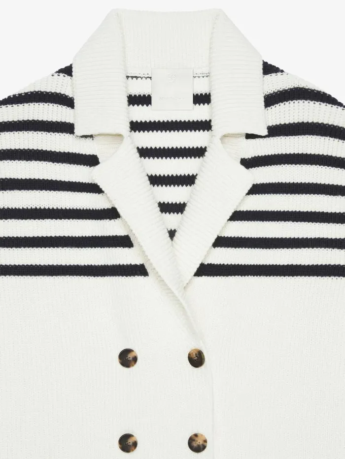 Women Knitwear Givenchy 4G Striped Cardigan In Wool And Cotton Whitenavy
