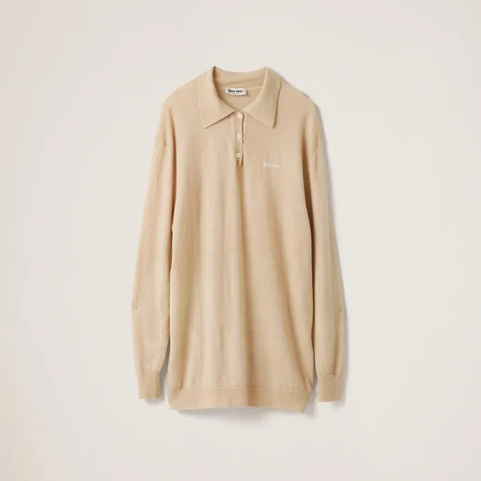 Women Knitwear Miu Miu Cashmere Knit Polo Shirt Albino White