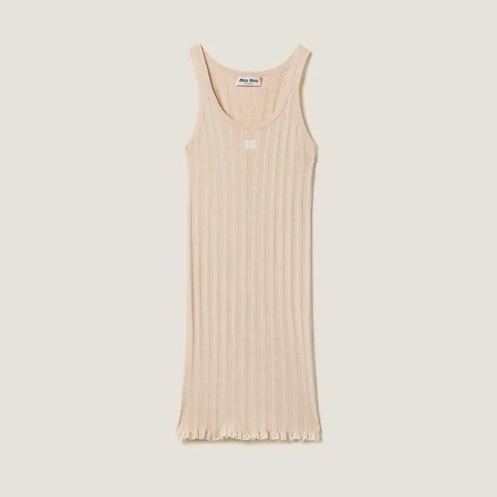 Women Knitwear Miu Miu Cotton Dress Limestone