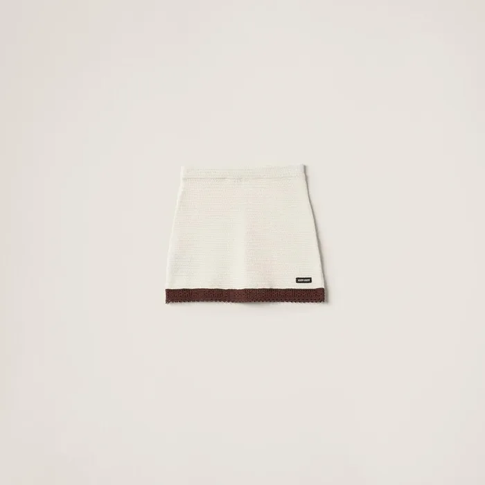 Women Knitwear Miu Miu Crocheted Cotton Skirt Ivorycocoa Brown