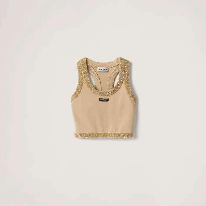 Women Knitwear Miu Miu Silk Knit Top Cream