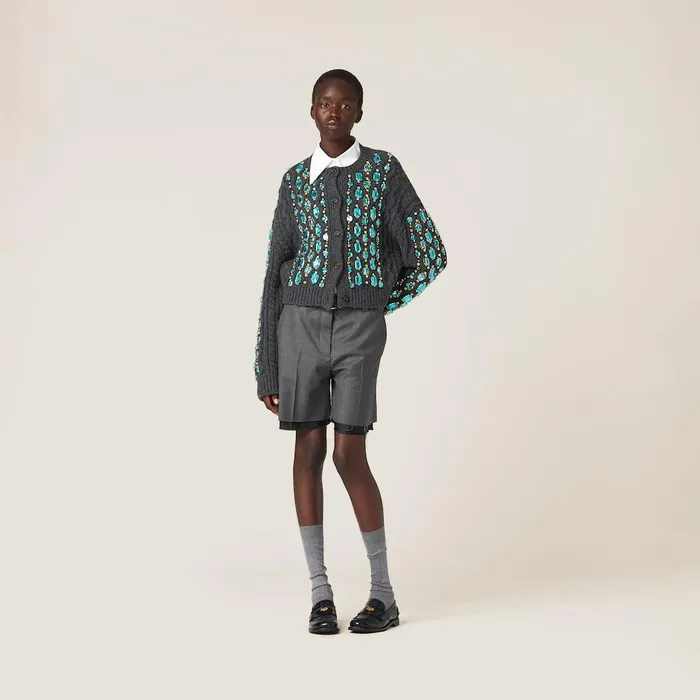 Women Knitwear Miu Miu Wool Knit Cardigan Anthracite Gray Women Knitwear Miu Miu Wool Knit Cardigan Anthracite Gray
