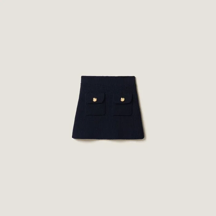 Women Knitwear Miu Miu Wool Miniskirt Navy