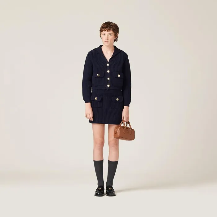 Women Knitwear Miu Miu Wool Miniskirt Navy Women Knitwear Miu Miu Wool Miniskirt Navy