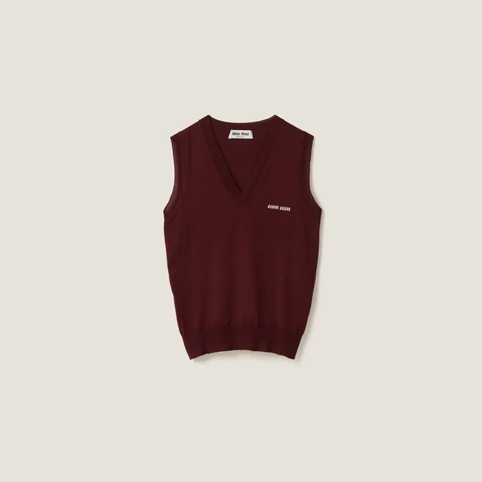 Women Knitwear Miu Miu Wool Sweater Vest Amaranth Redmaize Yellow