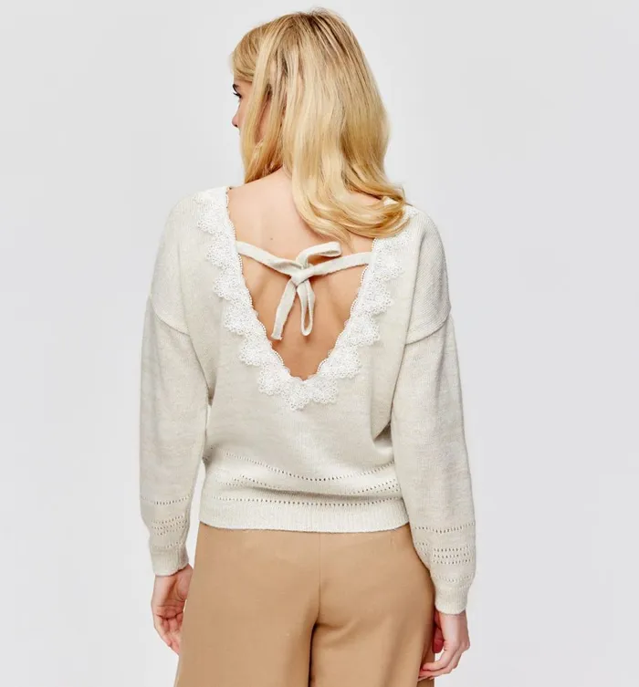 Women LaceDetail Glitzy Jumper 8211 Ecru Promod Jumpers And Cardigans