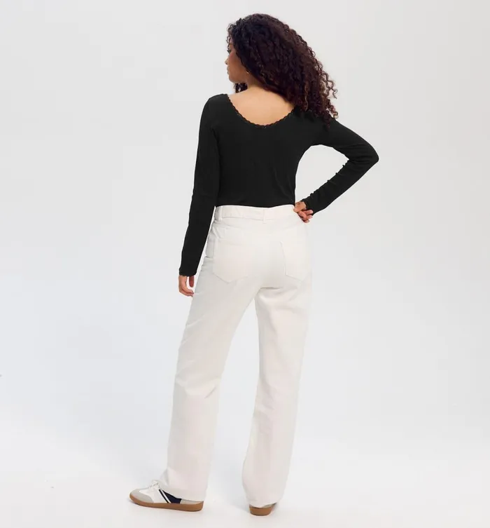 Women Lace Detail Ribbed Top 8211 Black Promod Tops Women Lace Detail Ribbed Top 8211 Black Promod Tops