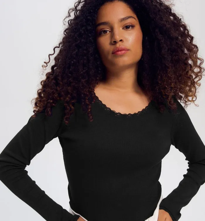 Women Lace Detail Ribbed Top 8211 Black Promod Tops Women Lace Detail Ribbed Top 8211 Black Promod Tops