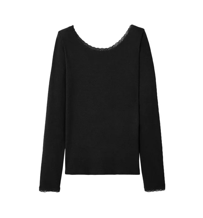 Women Lace Detail Ribbed Top 8211 Black Promod Tops Women Lace Detail Ribbed Top 8211 Black Promod Tops