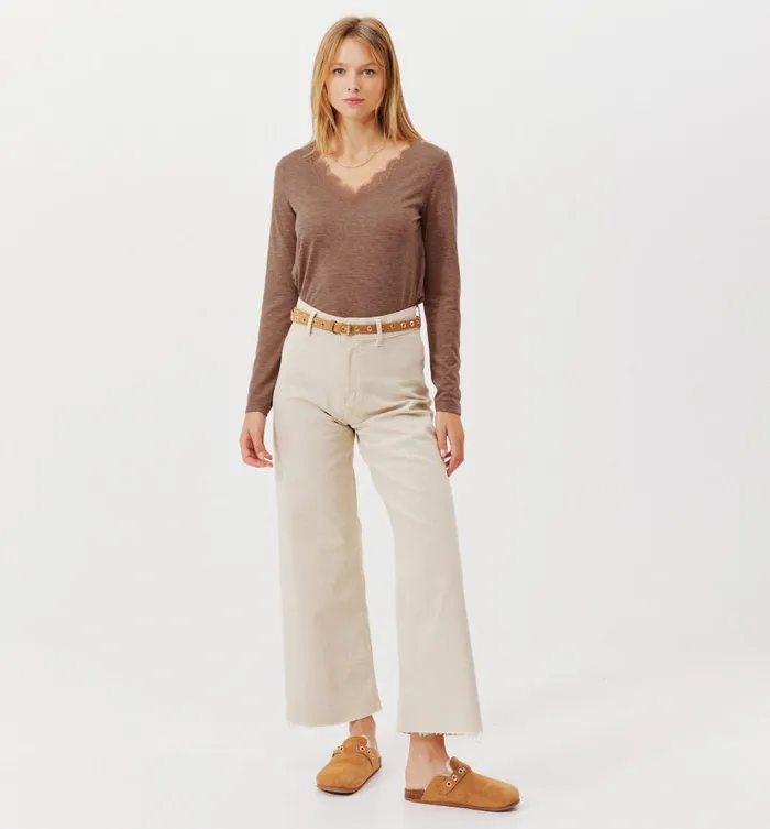 Women Lace Detail Top 8211 Cognac Promod Tops