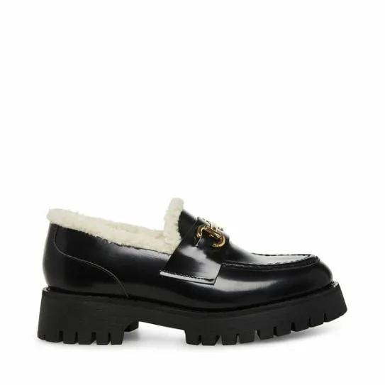 Women LANDO FUR BLACK LEATHER Black Leather Steve Madden Loafers and Flats