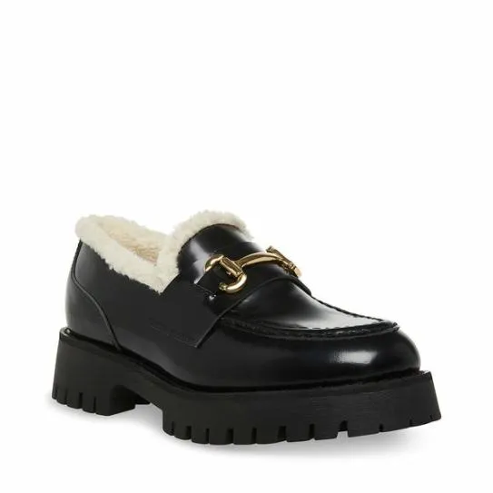 Women LANDO FUR BLACK LEATHER Black Leather Steve Madden Loafers and Flats Women LANDO FUR BLACK LEATHER Black Leather Steve Madden Loafers and Flats