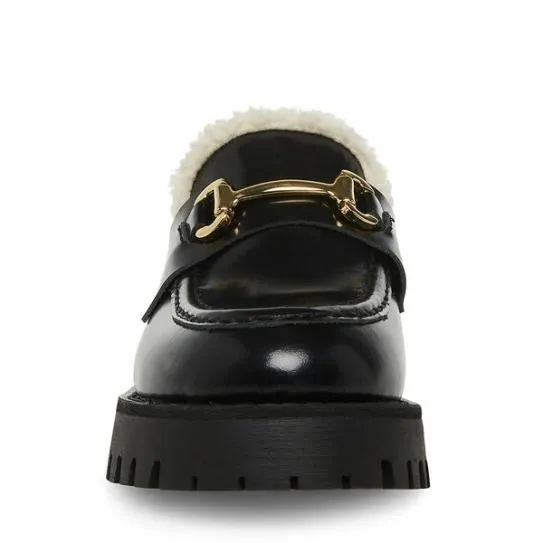 Women LANDO FUR BLACK LEATHER Black Leather Steve Madden Loafers and Flats Women LANDO FUR BLACK LEATHER Black Leather Steve Madden Loafers and Flats