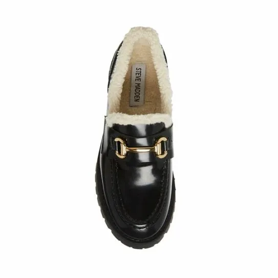 Women LANDO FUR BLACK LEATHER Black Leather Steve Madden Loafers and Flats Women LANDO FUR BLACK LEATHER Black Leather Steve Madden Loafers and Flats