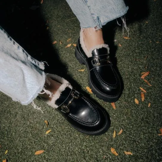 Women LANDO FUR BLACK LEATHER Black Leather Steve Madden Loafers and Flats Women LANDO FUR BLACK LEATHER Black Leather Steve Madden Loafers and Flats