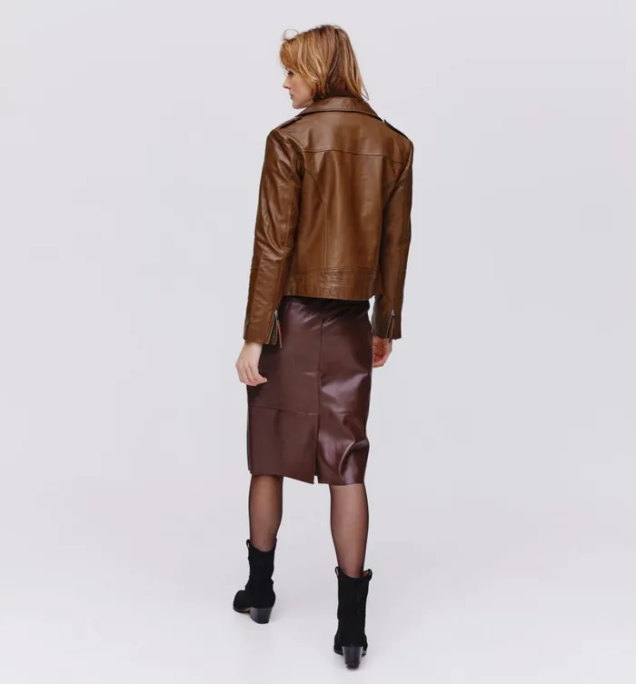 Women Leather Casual Jacket 8211 Cognac Promod Jackets Women Leather Casual Jacket 8211 Cognac Promod Jackets