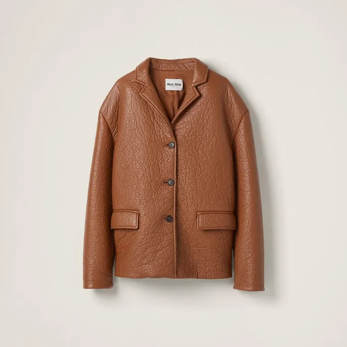Women Leather Miu Miu Nappa Leather Jacket Cognac