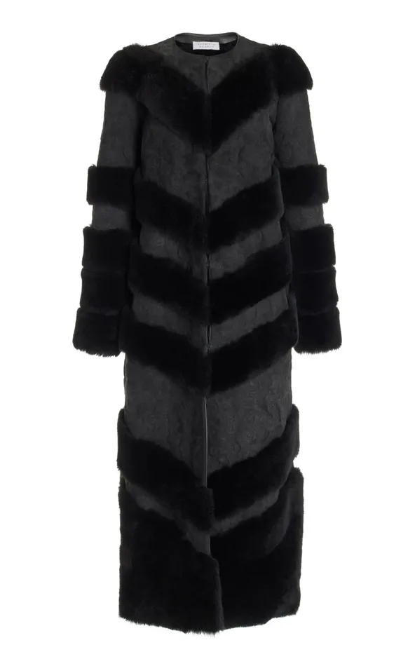 Women Leathers Gabriela Hearst Hugh Embroidered Coat In Black Suede With Shearling
