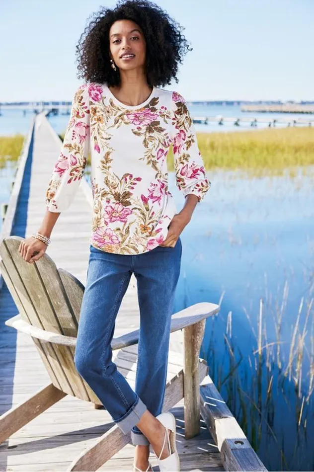 Women Lesley Printed Top Painterly Peony Flowers Soft Surroundings Tops Women Lesley Printed Top Painterly Peony Flowers Soft Surroundings Tops
