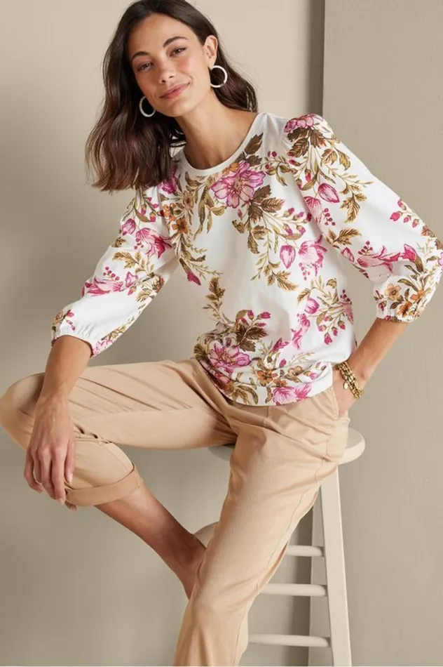 Women Lesley Printed Top Painterly Peony Flowers Soft Surroundings Tops Women Lesley Printed Top Painterly Peony Flowers Soft Surroundings Tops