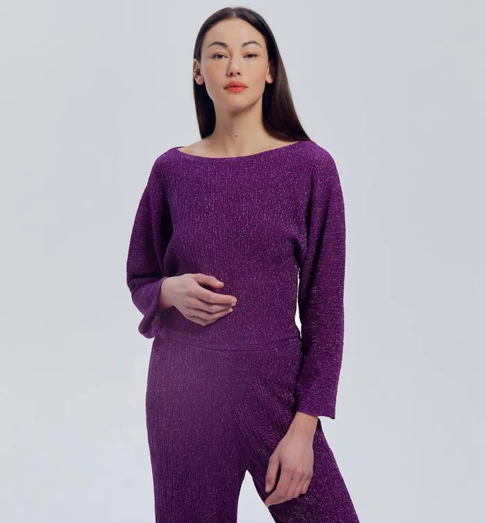 Women Lightweight Glitzy Jumper 8211 Violet Promod Jumpers And Cardigans