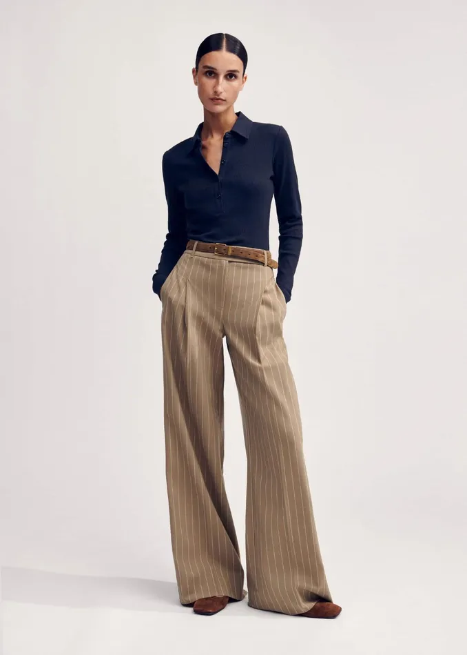 Women Lightweight Pinstripe WideLeg Pant Caramel MEEM