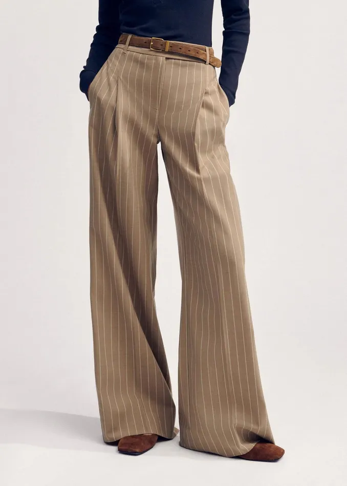 Women Lightweight Pinstripe WideLeg Pant Caramel MEEM
