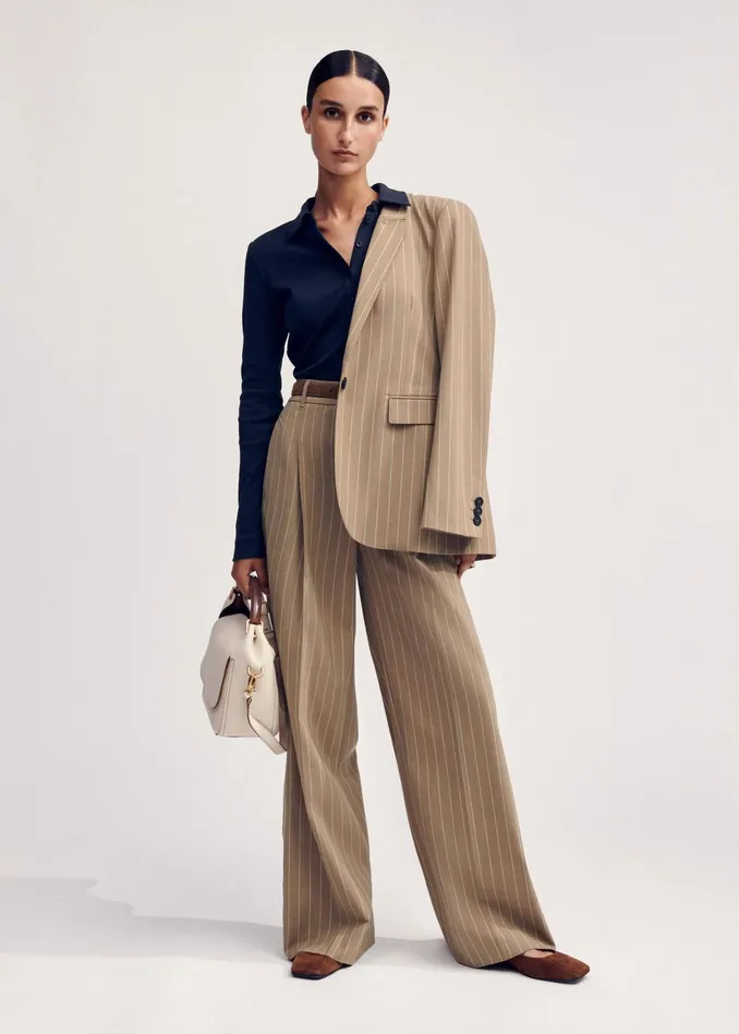 Women Lightweight Pinstripe WideLeg Pant Caramel MEEM
