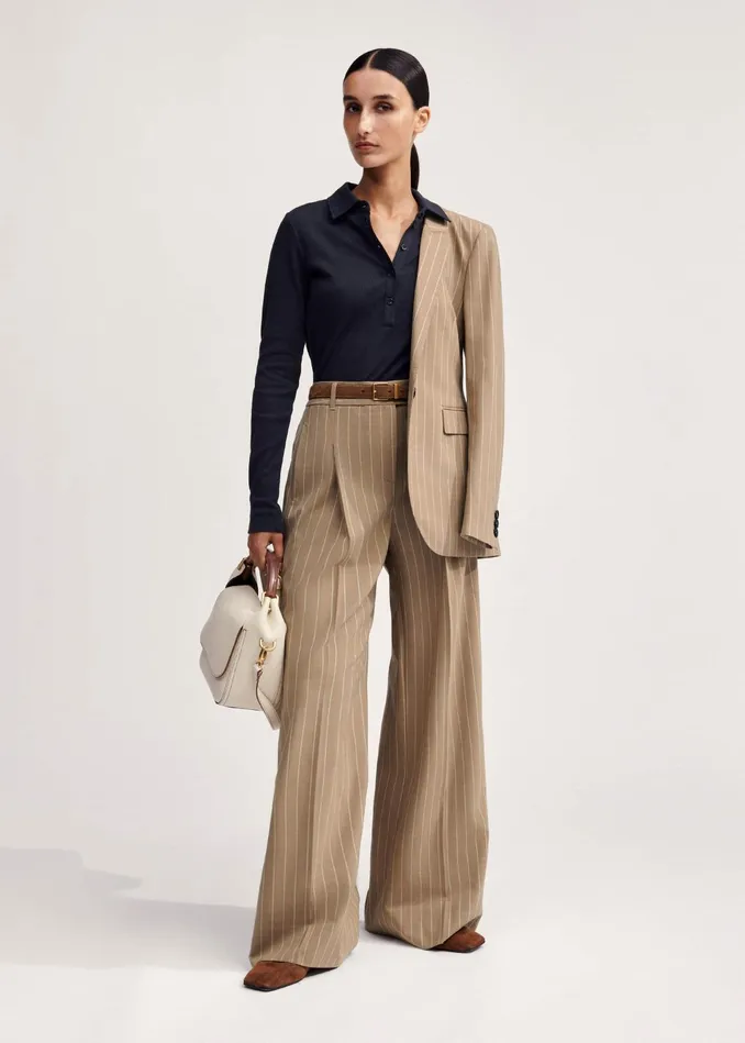 Women Lightweight Pinstripe WideLeg Pant Caramel MEEM