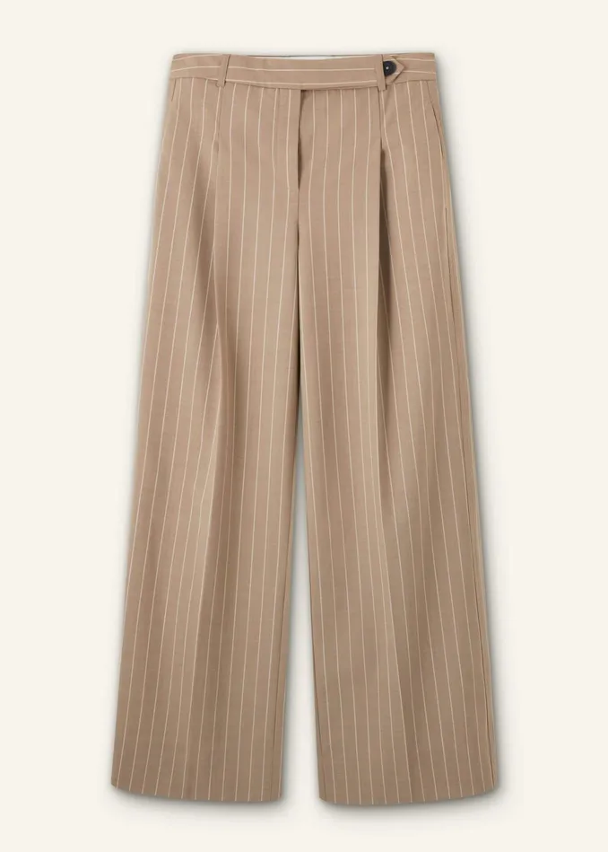 Women Lightweight Pinstripe WideLeg Pant Caramel MEEM