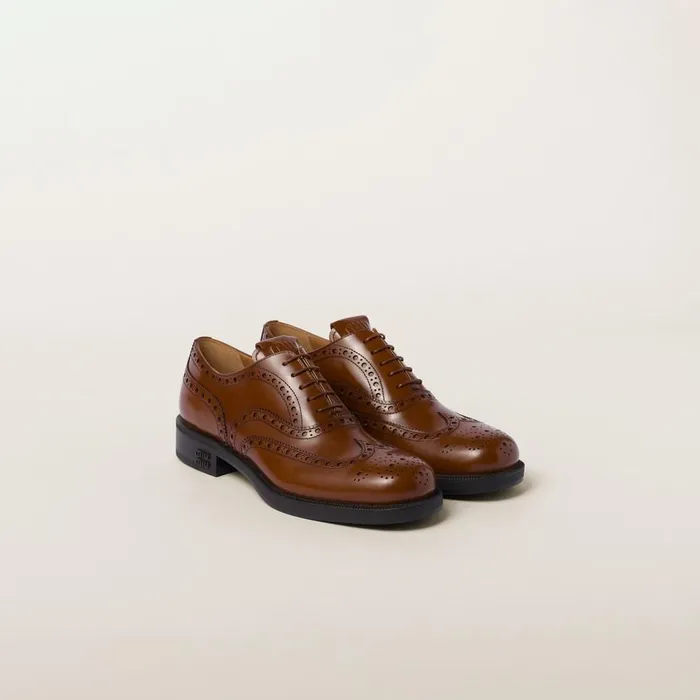 Women Loafers And LaceUps Miu Miu Church039s X Miu Miu Brushed Leather Oxford Brogue Shoes Tobacco