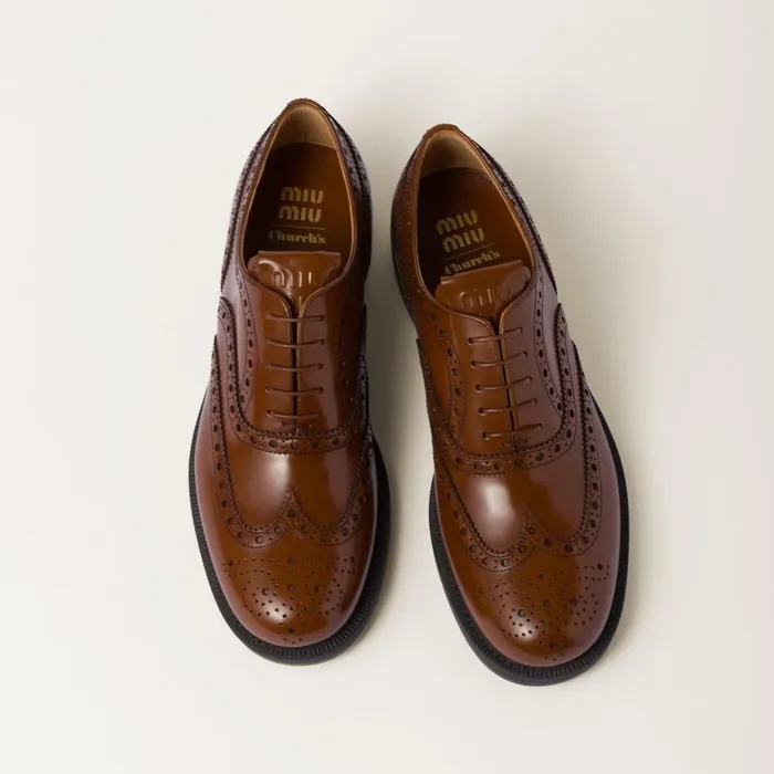 Women Loafers And LaceUps Miu Miu Church039s X Miu Miu Brushed Leather Oxford Brogue Shoes Tobacco Women Loafers And LaceUps Miu Miu Church039s X Miu Miu Brushed Leather Oxford Brogue Shoes Tobacco