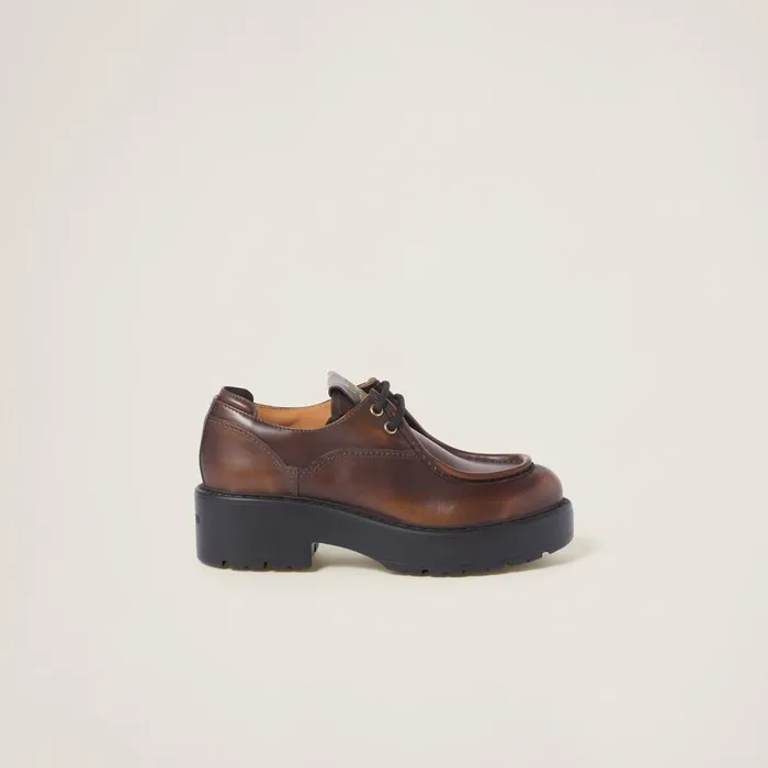 Women Loafers And LaceUps Miu Miu Laced Fum Leather Shoes Sienna Women Loafers And LaceUps Miu Miu Laced Fum Leather Shoes Sienna