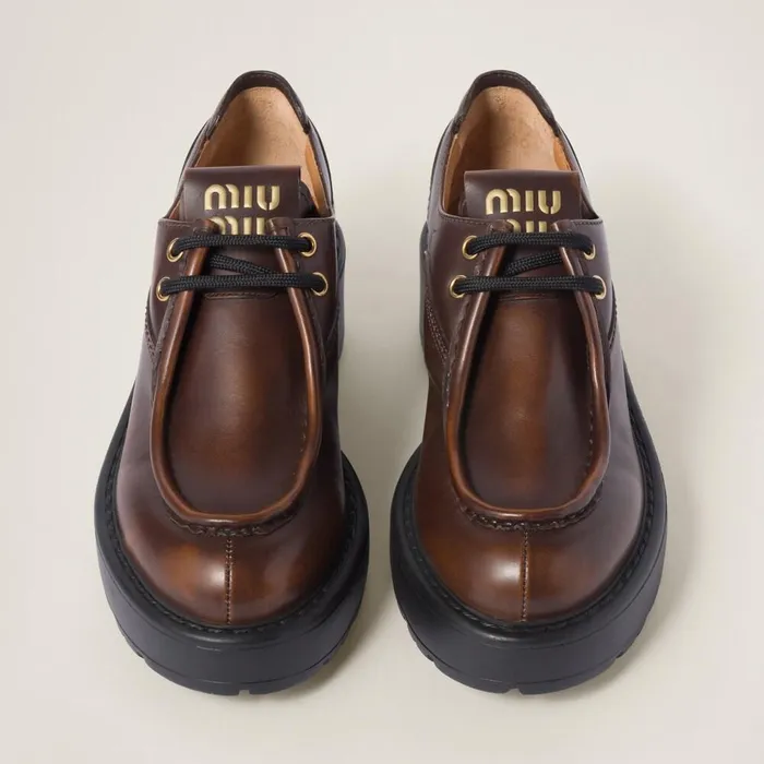 Women Loafers And LaceUps Miu Miu Laced Fum Leather Shoes Sienna Women Loafers And LaceUps Miu Miu Laced Fum Leather Shoes Sienna