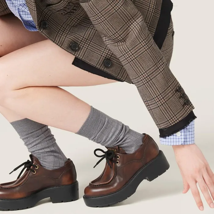 Women Loafers And LaceUps Miu Miu Laced Fum Leather Shoes Sienna Women Loafers And LaceUps Miu Miu Laced Fum Leather Shoes Sienna