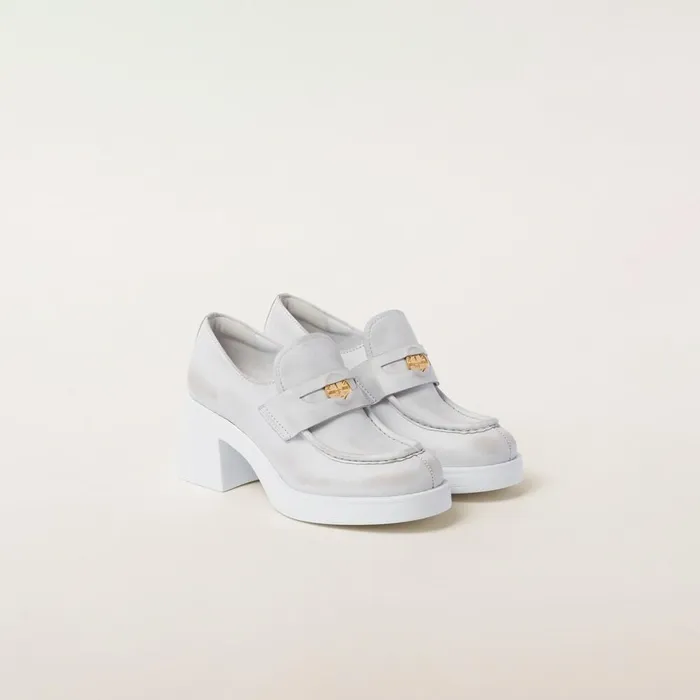 Women Loafers And LaceUps Miu Miu Leather Penny Loafers White