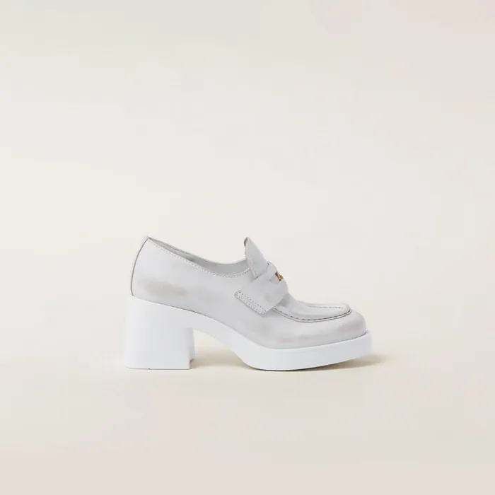 Women Loafers And LaceUps Miu Miu Leather Penny Loafers White Women Loafers And LaceUps Miu Miu Leather Penny Loafers White