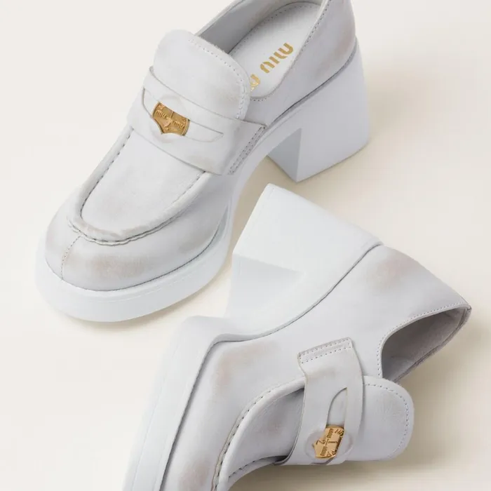 Women Loafers And LaceUps Miu Miu Leather Penny Loafers White Women Loafers And LaceUps Miu Miu Leather Penny Loafers White
