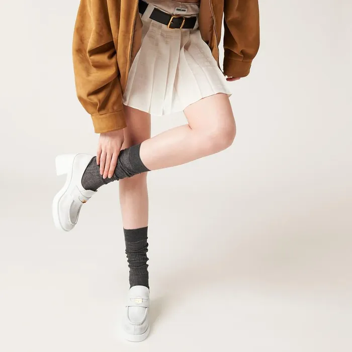 Women Loafers And LaceUps Miu Miu Leather Penny Loafers White Women Loafers And LaceUps Miu Miu Leather Penny Loafers White
