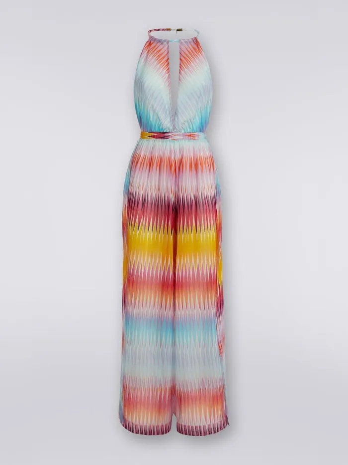 Women Long Multicoloured Printed Cotton And Silk Jumpsuit Multicoloured Missoni Beachwear Women Long Multicoloured Printed Cotton And Silk Jumpsuit Multicoloured Missoni Beachwear