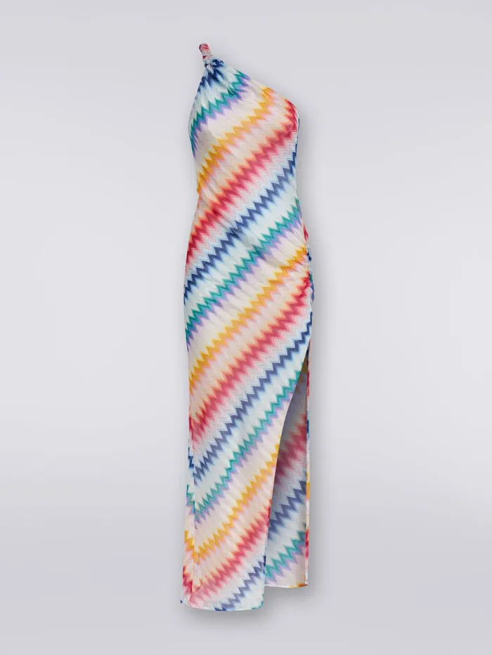 Women Long OneShoulder Cover Up With Zigzag Print Multicoloured Missoni Beachwear