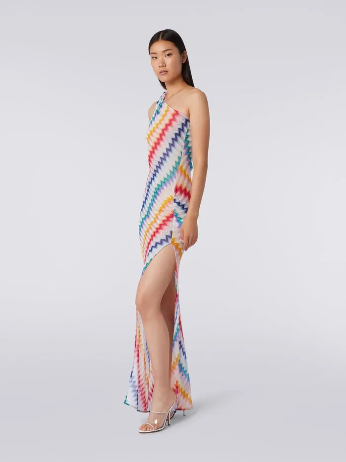 Women Long OneShoulder Cover Up With Zigzag Print Multicoloured Missoni Beachwear