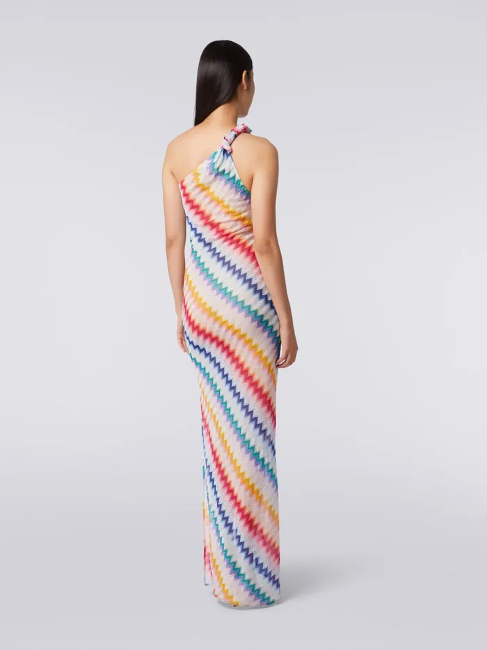 Women Long OneShoulder Cover Up With Zigzag Print Multicoloured Missoni Beachwear