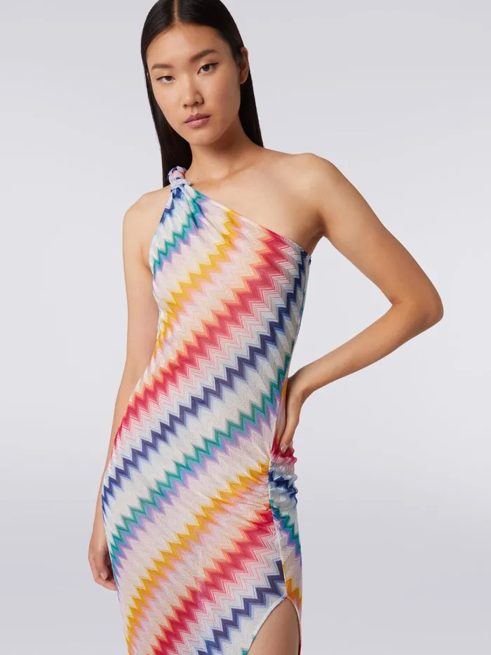 Women Long OneShoulder Cover Up With Zigzag Print Multicoloured Missoni Beachwear